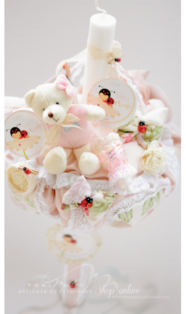 Lumanare de botez pentru fetite cu gargarite, 65x4 cm, Ladybug  5